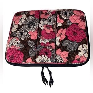 Vera Bradley Pink Brown Floral Quilted Laptop / Tablet Sleeve Zipper Closure
